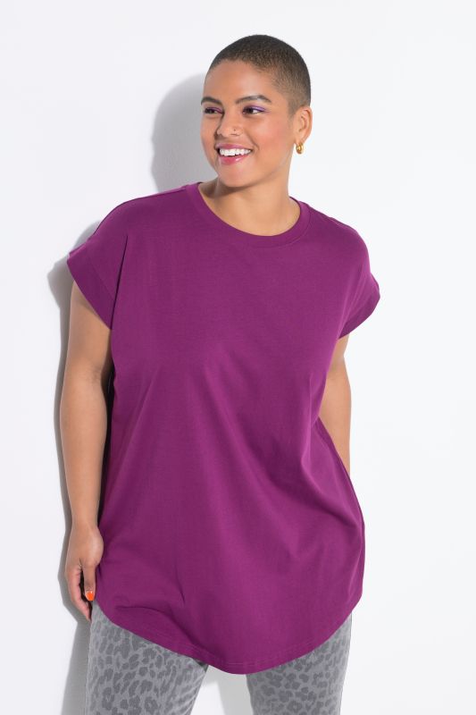 Cap Sleeve Rounded Hem Tunic Tee