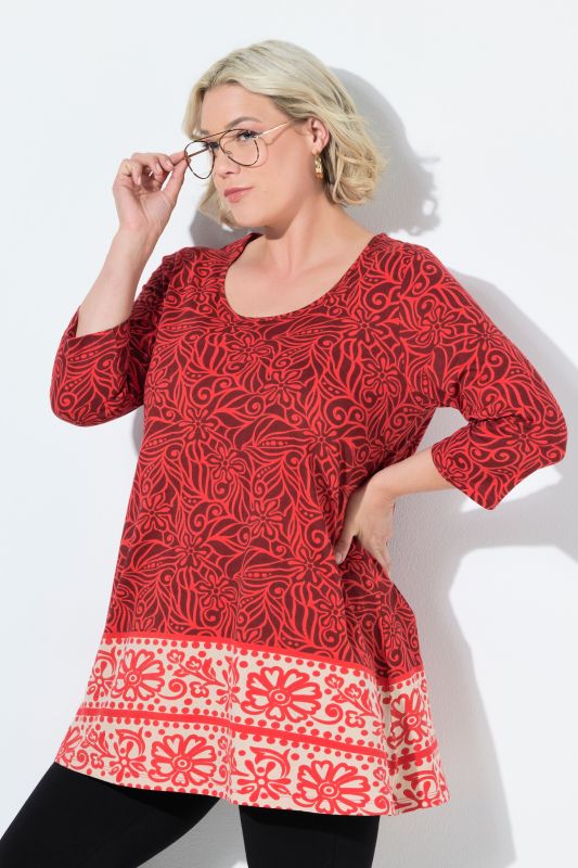 Leaf Print Knit A-Line Tunic