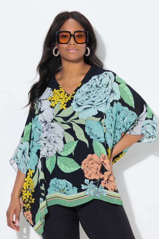 Layered Short Sleeve Floral Chiffon Blouse