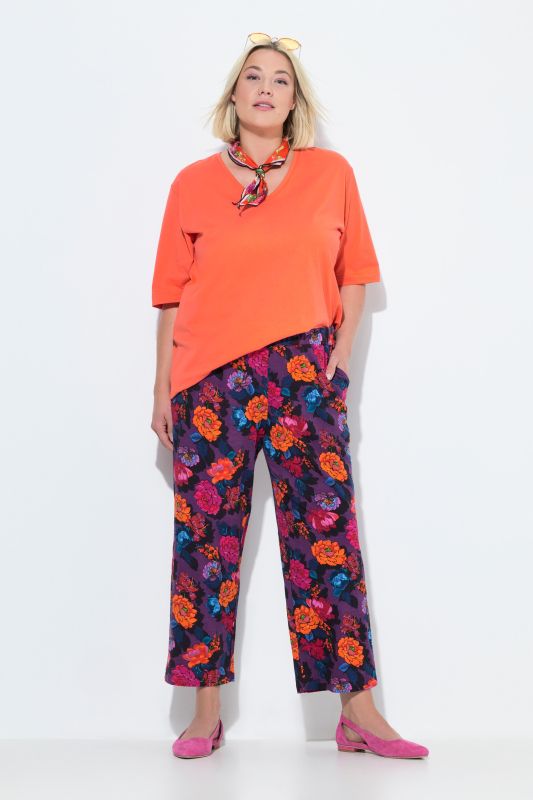 Vibrant Floral Knit Elastic Waist Pants