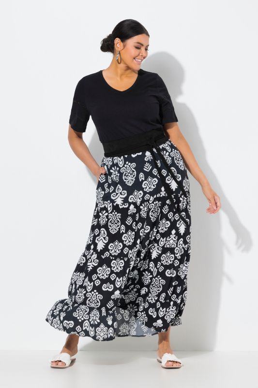 Boho Print Tiered Flounce Panel Skirt