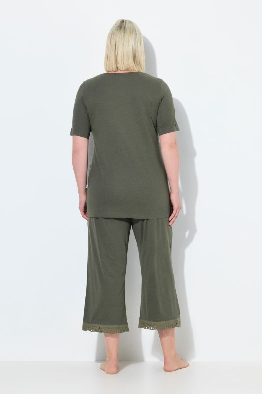 Eyelet Trim V-Neck Super Soft Cotton Blend Pajama Set
