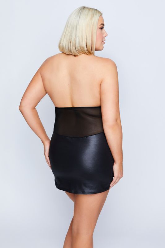 Sheer Panel Wet Look Negligee and Thong