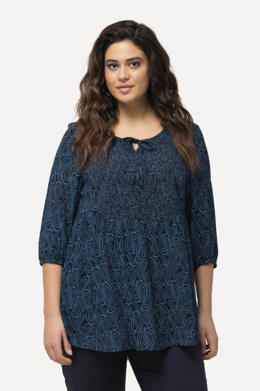 Smocked 3/4 Sleeve Paisley Blouse
