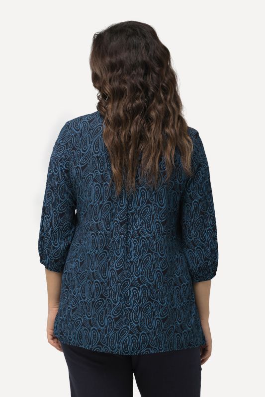 Smocked 3/4 Sleeve Paisley Blouse