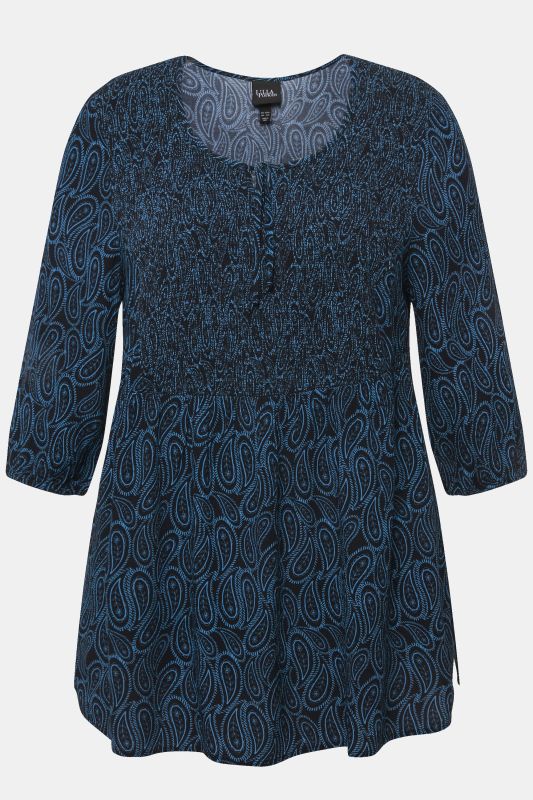 Smocked 3/4 Sleeve Paisley Blouse