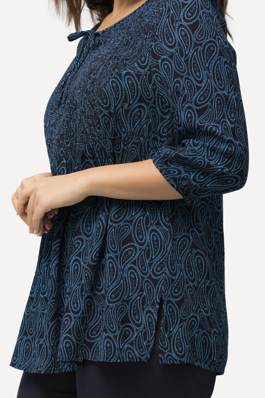 Smocked 3/4 Sleeve Paisley Blouse