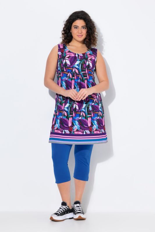 Geometric Floral Sleeveless Swing Dress