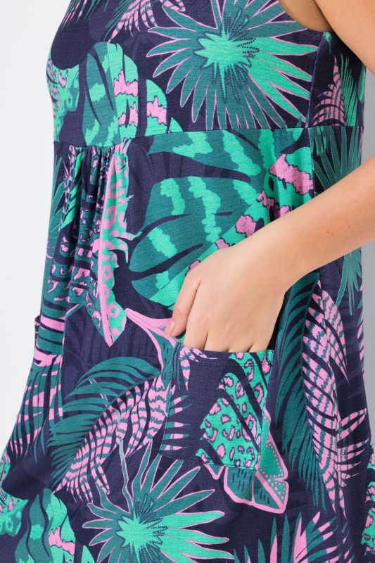 Geometric Floral Sleeveless Swing Dress