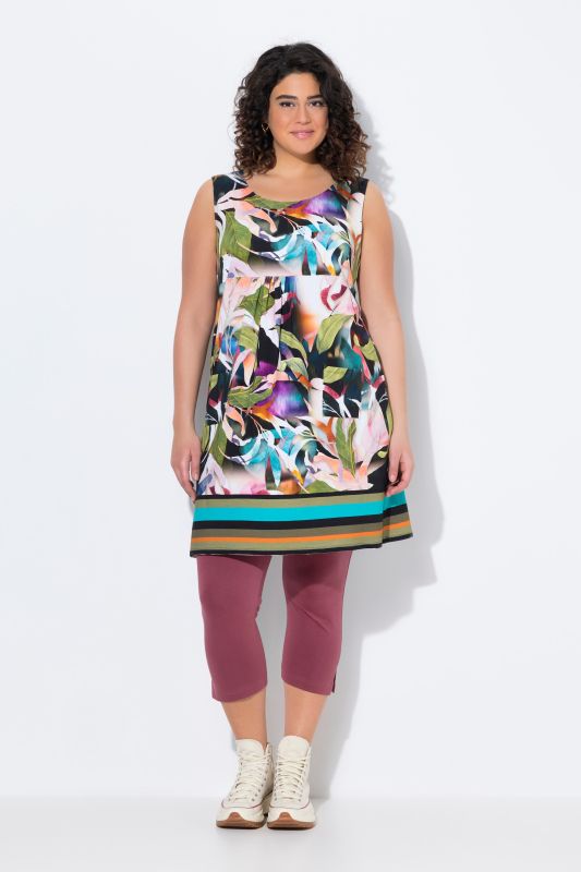 Geometric Floral Sleeveless Swing Dress