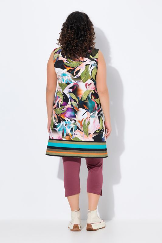 Geometric Floral Sleeveless Swing Dress