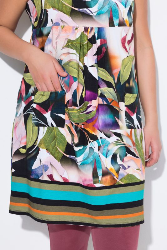 Geometric Floral Sleeveless Swing Dress