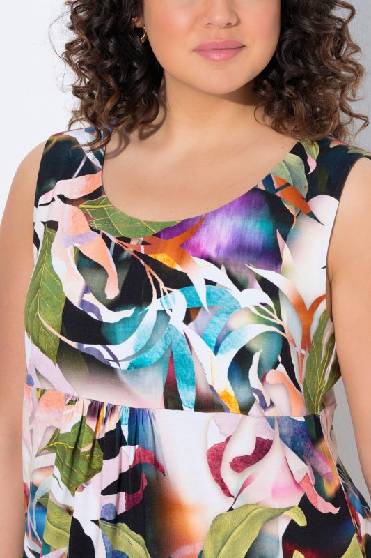 Geometric Floral Sleeveless Swing Dress