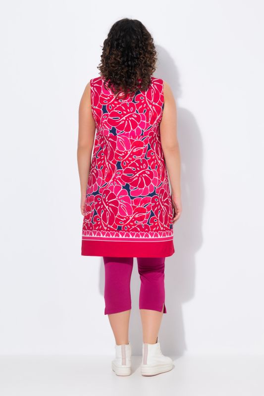 Geometric Floral Sleeveless Swing Dress
