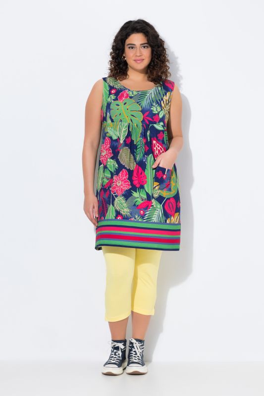 Geometric Floral Sleeveless Swing Dress