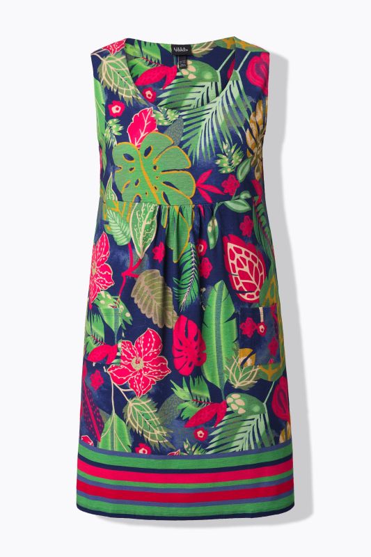 Geometric Floral Sleeveless Swing Dress