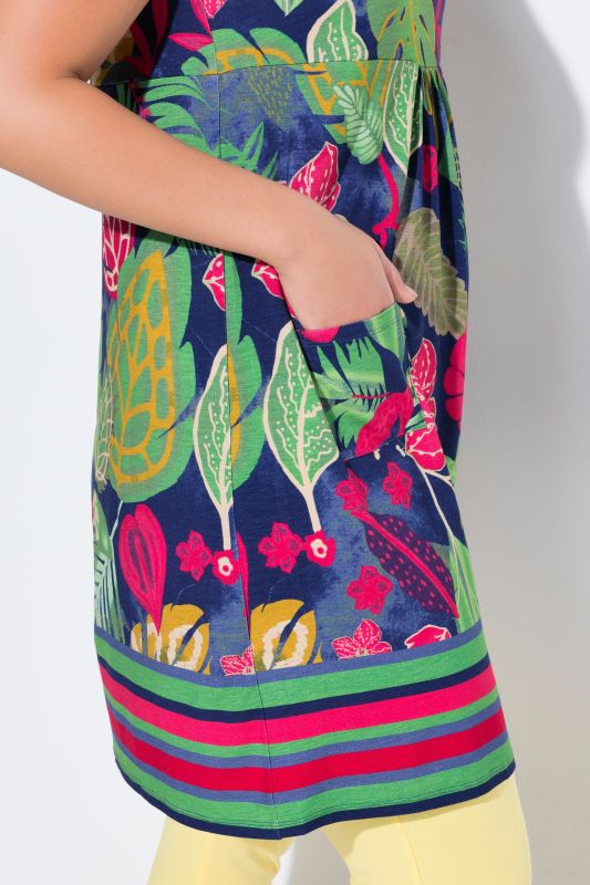 Geometric Floral Sleeveless Swing Dress