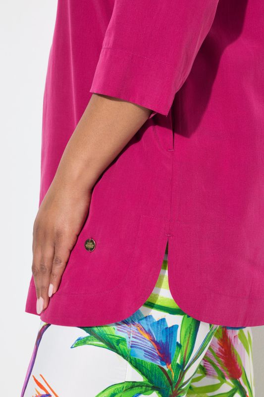 Longline 3/4 Sleeve Collared Blouse