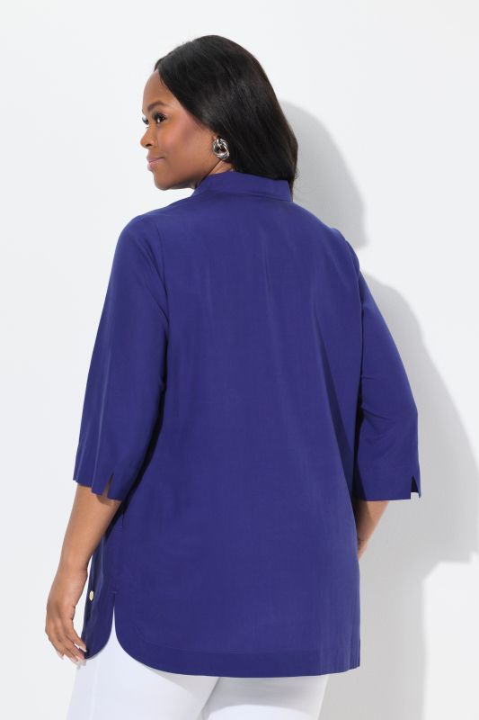 Longline 3/4 Sleeve Collared Blouse