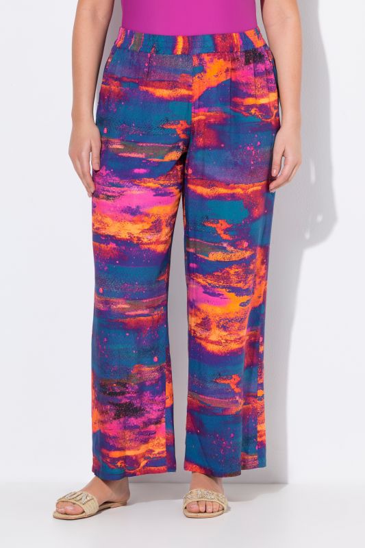 Abstract Sunset Elastic Waist Palazzo Pants