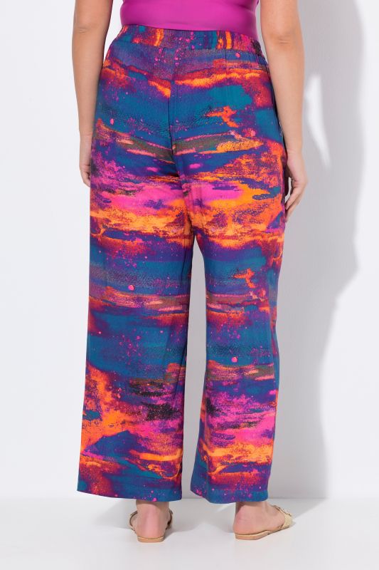 Abstract Sunset Elastic Waist Palazzo Pants