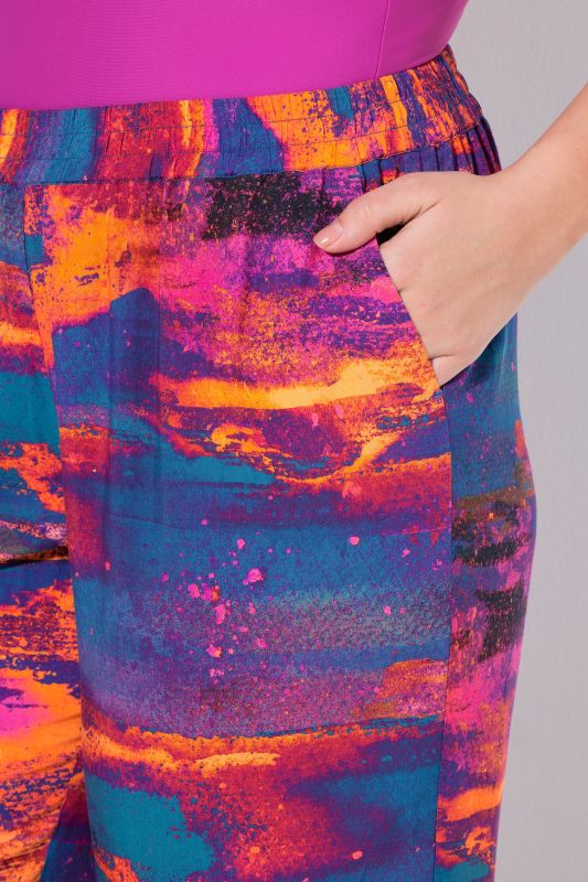 Abstract Sunset Elastic Waist Palazzo Pants