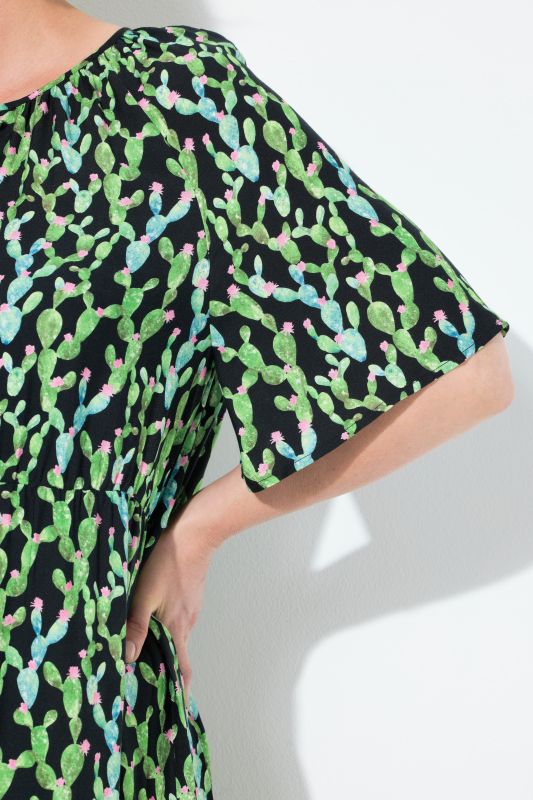 Cactus Print Short Sleeve Dress