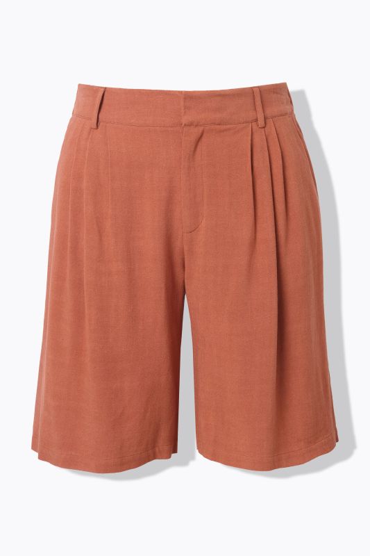 Linen Blend Pleated Bermuda Shorts