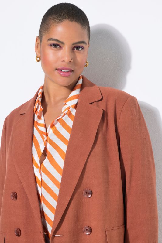 Linen Blend Double Breasted Blazer