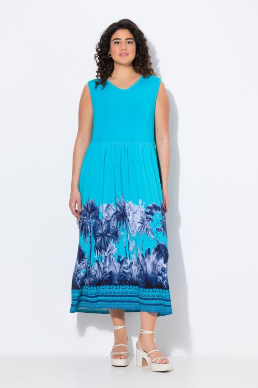 Palm Tree Border Print Sleeveless Dress