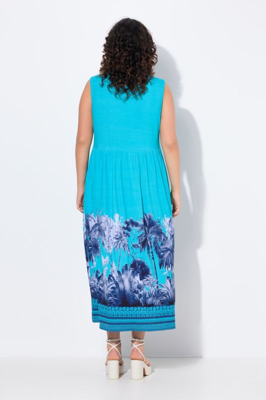 Palm Tree Border Print Sleeveless Dress