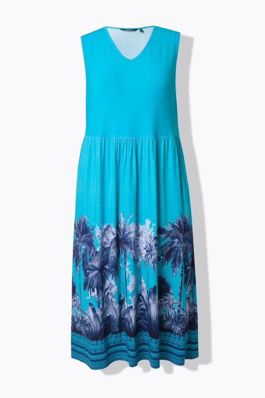 Palm Tree Border Print Sleeveless Dress