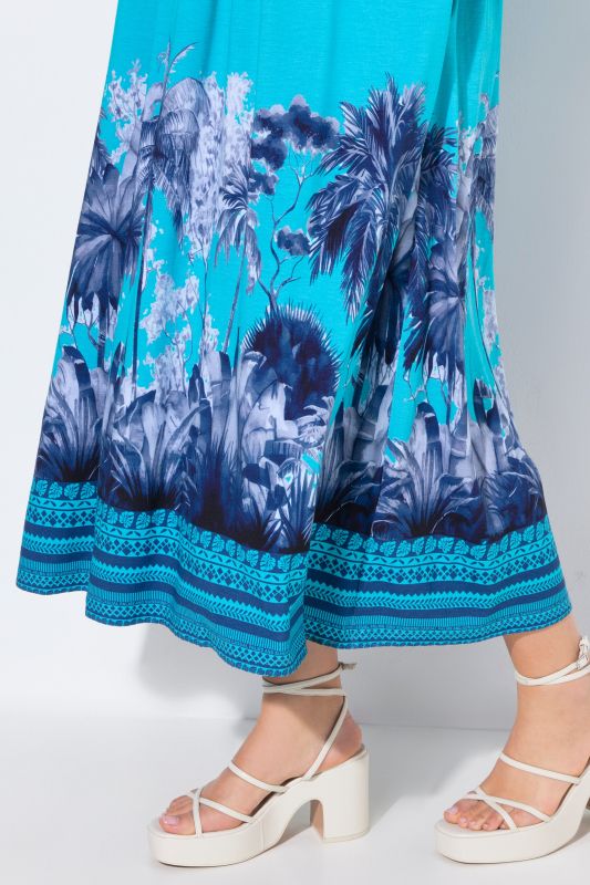 Palm Tree Border Print Sleeveless Dress