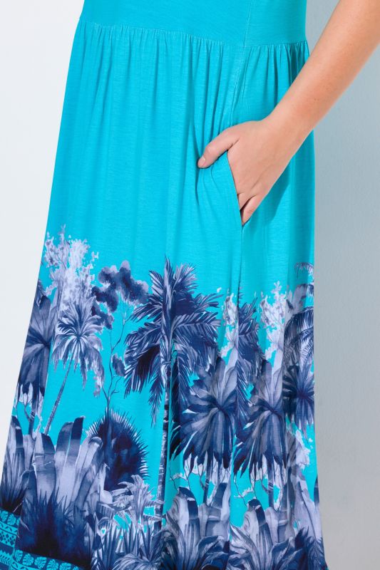 Palm Tree Border Print Sleeveless Dress