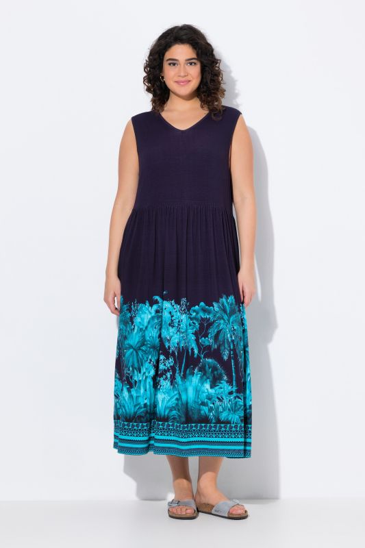 Palm Tree Border Print Sleeveless Dress