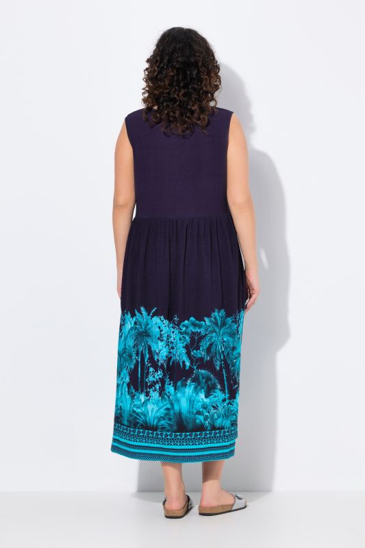Palm Tree Border Print Sleeveless Dress
