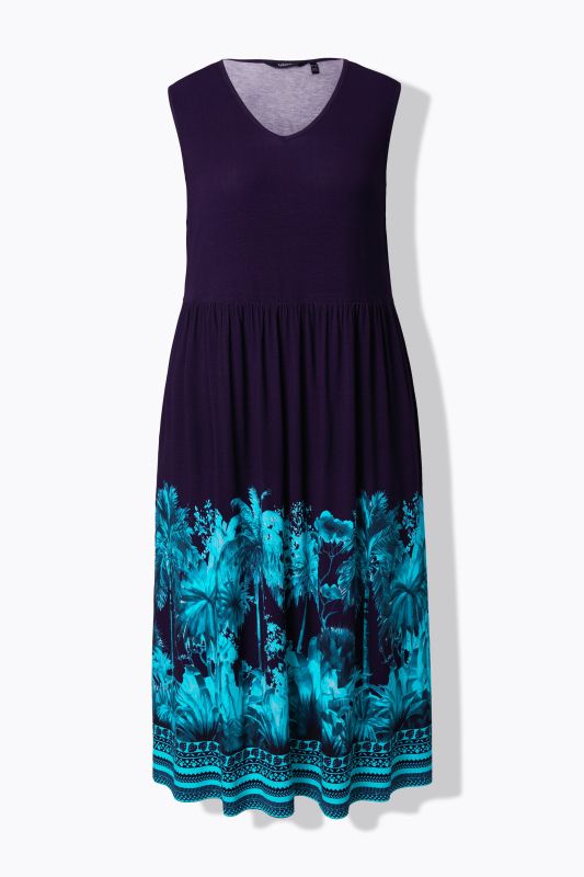 Palm Tree Border Print Sleeveless Dress