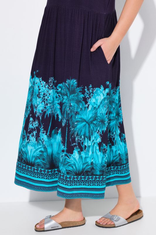 Palm Tree Border Print Sleeveless Dress