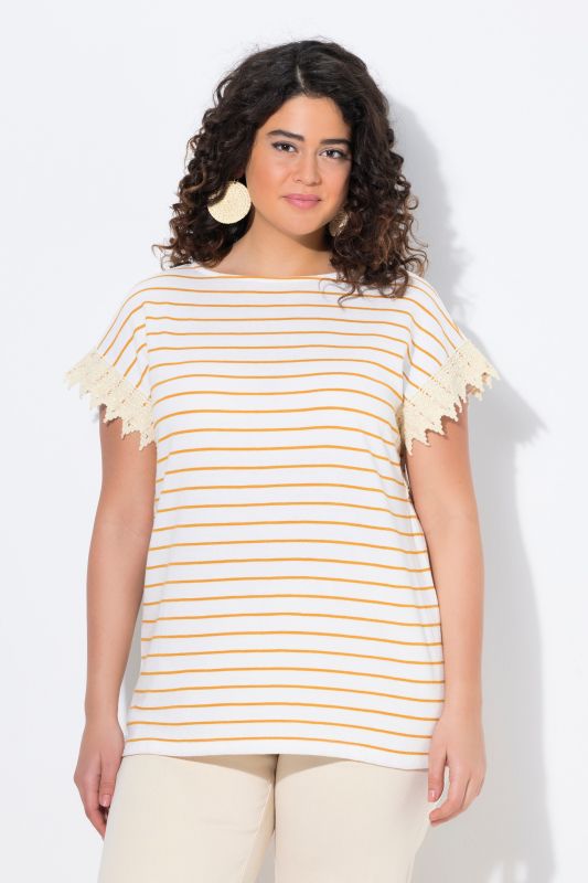Eco Cotton Lace Cuff Boat Neck Tee