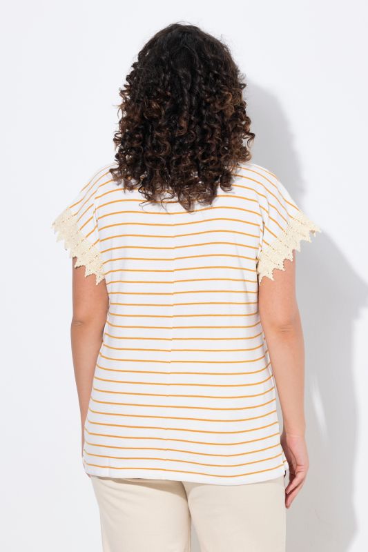 Eco Cotton Lace Cuff Boat Neck Tee