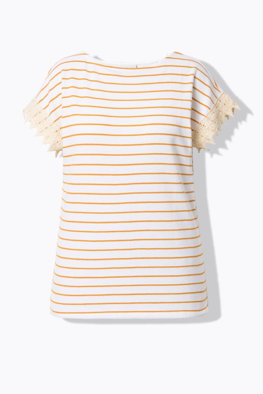 Eco Cotton Lace Cuff Boat Neck Tee