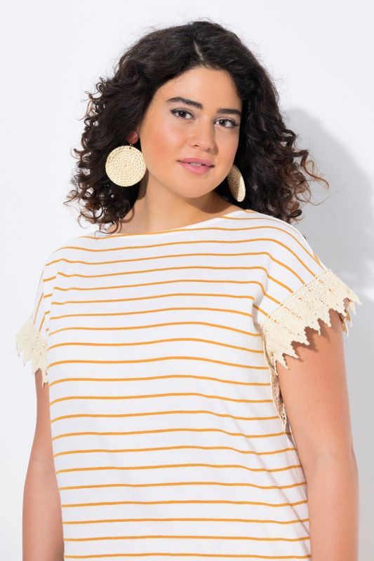 Eco Cotton Lace Cuff Boat Neck Tee