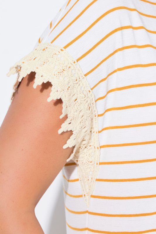 Eco Cotton Lace Cuff Boat Neck Tee