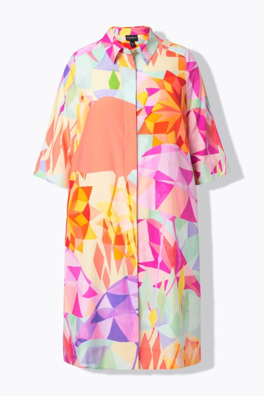 Flamingo Print 3/4 Sleeve Button Down Dress
