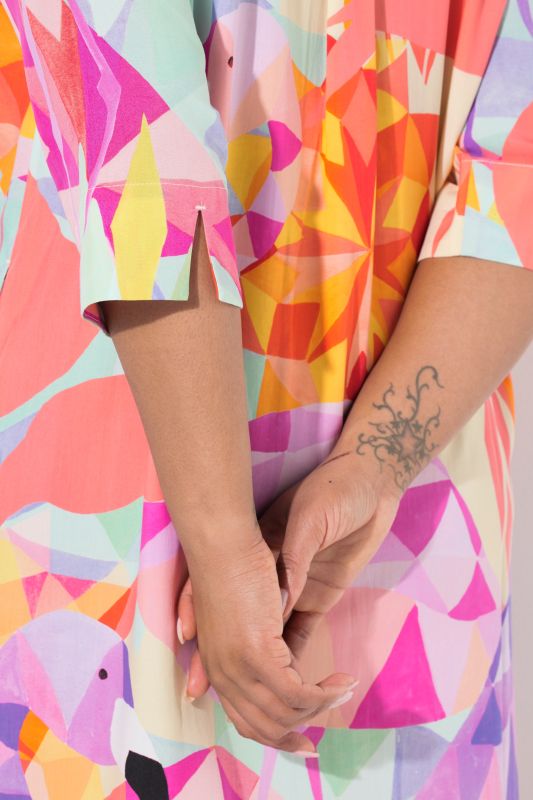 Flamingo Print 3/4 Sleeve Button Down Dress