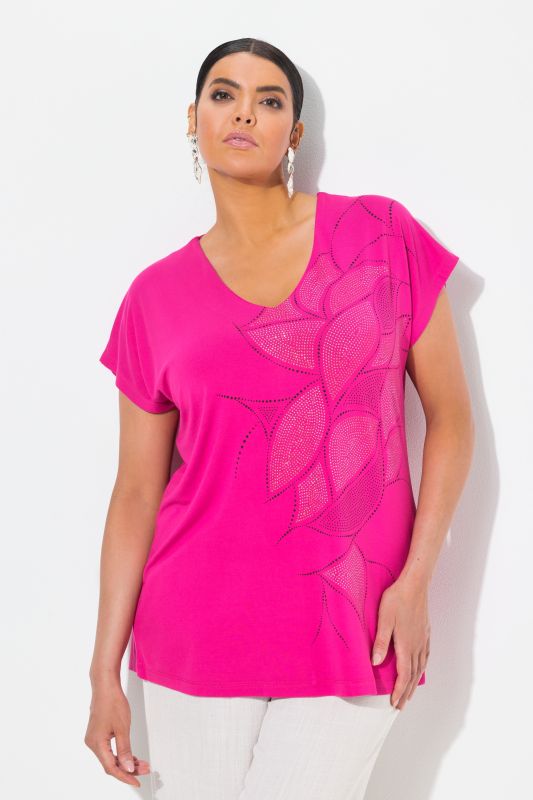 Rhinestone Pattern Cap Sleeve Tee