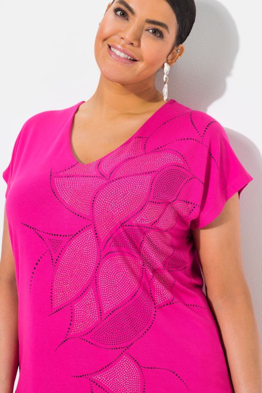 Rhinestone Pattern Cap Sleeve Tee
