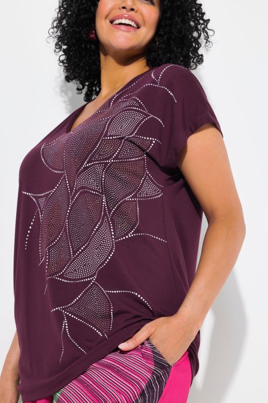 Rhinestone Pattern Cap Sleeve Tee