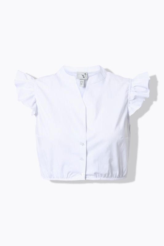 Ruffle Shoulder Button Down Dirndl Blouse