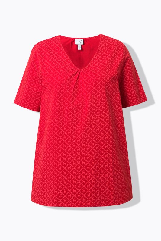 Traditional Print Short Sleeve V-Neck Tee